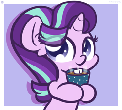 Size: 2850x2560 | Tagged: safe, artist:php142, starlight glimmer, pony, unicorn, g4, chibi, chocolate, cute, drink, empathy cocoa, female, food, glimmerbetes, high res, hoof hold, horn, hot chocolate, looking at you, mare, marshmallow, mug, smiling, smiling at you, solo