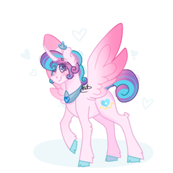 Size: 768x768 | Tagged: safe, artist:valkiria, derpibooru exclusive, princess flurry heart, alicorn, pony, g4, adult flurry heart, blushing, crown, cute, heart, horn, jewelry, looking at you, regalia, simple background, wings