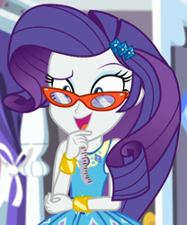 Size: 851x1025 | Tagged: safe, screencap, rarity, costume conundrum, costume conundrum: rarity, equestria girls, g4, my little pony equestria girls: better together, cropped, female, geode of shielding, glasses, magical geodes, rarity's glasses, solo