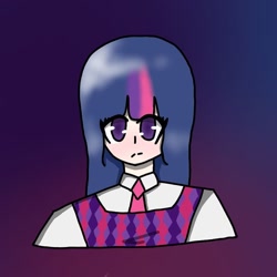 Size: 768x768 | Tagged: safe, artist:kreatywnieee, twilight sparkle, human, g4, abstract background, bust, clothes, female, humanized, necktie, solo