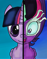 Size: 612x770 | Tagged: safe, artist:luminousgrave, twilight sparkle, alicorn, pony, two sided posters, g4, equestria girls ponified, female, line, mare, midnight sparkle, open mouth, ponified, smiling, solo, twilight sparkle (alicorn), two sides