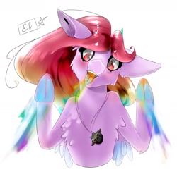 Size: 1795x1751 | Tagged: safe, artist:ellis_sunset, oc, oc only, pegasus, pony, bust, chest fluff, frog (hoof), jewelry, necklace, paint, pegasus oc, signature, simple background, solo, tongue out, underhoof, white background, wings