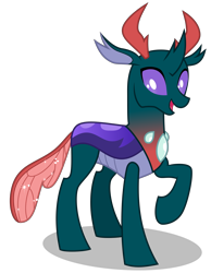 Size: 2800x3600 | Tagged: safe, artist:byteslice, pharynx, changedling, changeling, g4, .svg available, happy, high res, male, prince pharynx, raised hoof, simple background, smiling, solo, svg, transparent background, vector