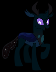Size: 2800x3600 | Tagged: safe, alternate version, artist:byteslice, pharynx, changedling, changeling, g4, .svg available, black background, happy, high res, male, prince pharynx, raised hoof, simple background, smiling, solo, svg, vector