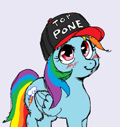 Size: 587x620 | Tagged: artist needed, safe, rainbow dash, pegasus, pony, best pony, blushing, cap, cute, dashabetes, female, gray background, hat, legitimately amazing mspaint, looking at you, mare, ms paint, pone, simple background, smiling, solo, top gun, top gun hat, white background