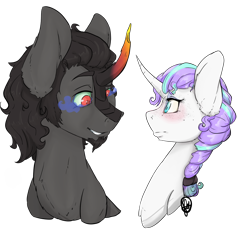 Size: 2000x2000 | Tagged: safe, artist:daniefox, king sombra, oc, oc:harmony bell, pony, unicorn, g4, bust, colored horn, curved horn, female, high res, horn, mare, portrait, simple background, sombra eyes, sombra horn, transparent background