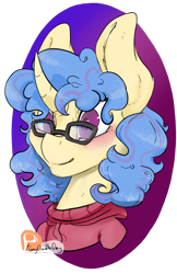 Size: 1295x1994 | Tagged: safe, artist:daniefox, oc, oc only, pony, unicorn, bust, clothes, female, glasses, mare, portrait, simple background, solo, sweater, transparent background