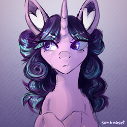 Size: 1000x1000 | Tagged: safe, artist:sombraset, starlight glimmer, pony, unicorn, g4, alternate hairstyle, bust, female, gradient background, looking sideways, portrait, solo