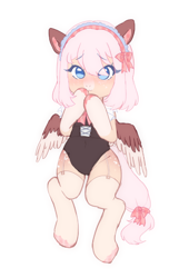 Size: 2380x3500 | Tagged: safe, artist:php172, oc, oc only, oc:sakura, pegasus, semi-anthro, arm hooves, bipedal, blushing, blushing profusely, bow, clothes, coat markings, embarrassed, female, frills, garter belt, garters, hair bow, high res, leotard, maid, maid headdress, mare, markings, pastel colors, plaid, simple background, socks (coat markings), standing up, stockings, tail bow, thigh highs
