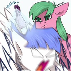 Size: 2480x2480 | Tagged: safe, artist:sinrinf, oc, oc:pine berry, oc:snow pup, earth pony, pegasus, pony, commission, high res, screaming, sketch, spray bottle, ych result
