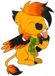 Size: 1884x2608 | Tagged: safe, artist:jetjetj, part of a set, oc, oc only, hybrid, pony, chibi, clothes, colored wings, commission, cute, male, scarf, simple background, solo, transparent background, two toned wings, wings, ych result