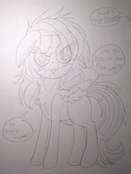 Size: 2050x2728 | Tagged: safe, rainbow dash, pegasus, pony, g4, the cutie mark chronicles, blush sticker, blushing, female, filly, filly rainbow dash, floppy ears, high res, scene interpretation, sketch, solo, traditional art, younger