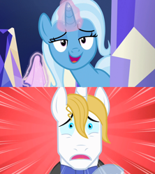 Size: 1280x1440 | Tagged: safe, edit, edited screencap, screencap, prince blueblood, trixie, all bottled up, g4, the best night ever, bedroom eyes, female, male, napkin, ship:bluetrix, shipping, shipping domino, straight, surprised