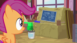Size: 1920x1080 | Tagged: safe, screencap, scootaloo, pony, g4, the big mac question, blueprint, female, hammer, screwdriver, solo