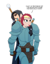 Size: 2400x3102 | Tagged: safe, artist:carnifex, oc, oc only, oc:brown betty, human, anthro, armor, commission, high res, intersex, knight, runescape, staff, wizard