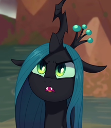 Size: 3200x3706 | Tagged: safe, artist:maren, queen chrysalis, changeling, changeling queen, g4, angry, cute, cutealis, fangs, female, high res, open mouth, scene interpretation, solo