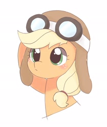 Size: 1715x2048 | Tagged: dead source, safe, artist:ginmaruxx, applejack, pony, g4.5, how applejack got her hat back, my little pony: pony life, aviator goggles, aviator hat, bust, cute, female, goggles, hat, jackabetes, mare, simple background, solo, white background