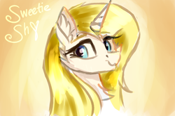Size: 3000x2000 | Tagged: safe, artist:dreamyskies, oc, oc only, oc:sweetie shy, alicorn, pony, alicorn oc, bust, chest fluff, ear fluff, high res, horn, portrait, rough sketch, simple background, sketch, sketch dump, smiling at you, solo, wings