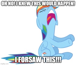 Size: 539x463 | Tagged: safe, edit, edited screencap, screencap, rainbow dash, pony, g4, sonic rainboom (episode), caption, drama queen, female, image macro, mare, meme, misspelling, my life is ruined, rainbowdrama, scout (tf2), scream fortress, simple background, sitting, solo, team fortress 2, text, white background