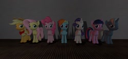 Size: 1280x600 | Tagged: safe, artist:th3m4nw1thn0n4m3, applejack, fluttershy, pinkie pie, rainbow dash, rarity, trixie, twilight sparkle, pony, unicorn, g4, 3d, female, mane six, source filmmaker, unicorn twilight