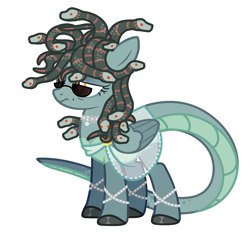 Size: 1864x1737 | Tagged: safe, artist:beautifulspaceshow, oc, oc only, oc:stony gaze, original species, pegasus, pony, snake, snake pony, anklet, beauty mark, bracelet, clothes, female, jewelry, mare, markings, medusa, necklace, robe, see-through, simple background, solo, sunglasses, unamused, unshorn fetlocks, white background