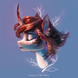 Size: 1920x1920 | Tagged: safe, artist:orfartina, artist:rinamintaart, oc, oc only, pony, unicorn, blue background, bust, female, mare, portrait, simple background, solo