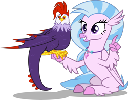 Size: 10000x7866 | Tagged: safe, artist:fruft, edith, silverstream, classical hippogriff, cockatrice, hippogriff, g4, student counsel, .svg available, absurd resolution, creature, cute, diabedith, diastreamies, duo, inkscape, simple background, sitting, smiling, transparent background, vector