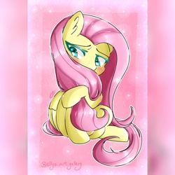 Size: 1080x1080 | Tagged: safe, artist:ellys.art.gallery, fluttershy, pegasus, pony, g4, my little pony: the movie, abstract background, blushing, female, mare, scene interpretation, signature, solo