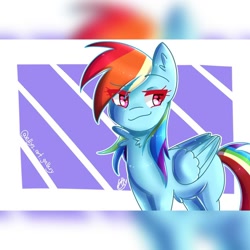 Size: 1080x1080 | Tagged: safe, artist:ellys.art.gallery, rainbow dash, pegasus, pony, daring done?, g4, abstract background, female, mare, scene interpretation, signature, smiling, smirk, solo, zoom layer