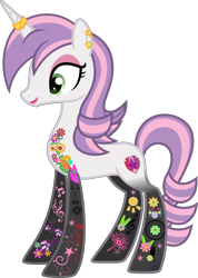 Size: 3500x4920 | Tagged: safe, artist:n0kkun, sweetie belle, pony, unicorn, g4, alternate hairstyle, commission, cute, cutie mark, diasweetes, ear piercing, earring, eyeshadow, female, headcanon, horn, horn ring, jewelry, lipstick, makeup, mare, older, older sweetie belle, piercing, ring, simple background, solo, tattoo, the cmc's cutie marks, transparent background