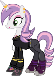 Size: 3500x4920 | Tagged: safe, artist:n0kkun, sweetie belle, pony, unicorn, g4, alternate hairstyle, belt, boots, clothes, commission, converse, cute, diasweetes, ear piercing, earring, eyeshadow, female, headcanon, hoodie, horn, horn ring, jeans, jewelry, lipstick, makeup, mare, older, older sweetie belle, pants, piercing, ring, shoes, simple background, socks, solo, striped socks, sweatshirt, tattoo, transparent background