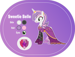 Size: 1400x1068 | Tagged: safe, artist:n0kkun, sweetie belle, pony, unicorn, g4, alternate hairstyle, bedroom eyes, belt, clothes, commission, cute, cutie mark, diasweetes, dress, ear piercing, earring, eyeshadow, female, flats, gloves, headcanon, hoof shoes, horn, horn ring, jewelry, lipstick, makeup, mare, older, older sweetie belle, piercing, purple background, reference sheet, ring, shoes, simple background, skirt, sleeveless, socks, solo, stockings, tattoo, the cmc's cutie marks, thigh highs, transparent background