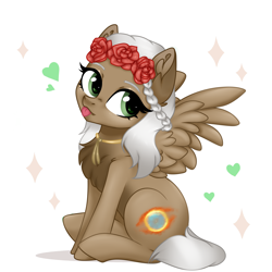Size: 4000x4000 | Tagged: safe, artist:skairsy, oc, oc only, oc:rosalie, pegasus, pony, :p, braid, chest fluff, commission, floral head wreath, flower, pegasus oc, simple background, solo, tongue out, white background, wings, ych result