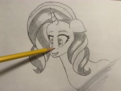 Size: 4032x3024 | Tagged: safe, artist:artevi, potion nova, pony, unicorn, g4, g4.5, boop, female, pencil, pencil drawing, solo, traditional art