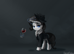 Size: 2600x1900 | Tagged: safe, artist:emeraldgalaxy, rarity, pony, unicorn, g4, rarity investigates, alcohol, chromatic aberration, clothes, detective rarity, digital art, female, glass, looking at you, mare, noir, smiling, solo, technically advanced, veil, wine, wine glass