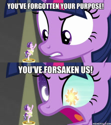 Size: 600x674 | Tagged: safe, edit, edited screencap, screencap, starlight glimmer, twilight sparkle, alicorn, pony, unicorn, a royal problem, g4, caption, female, image macro, mare, memeful.com, nightmare, samurai jack, text, twilight sparkle (alicorn)