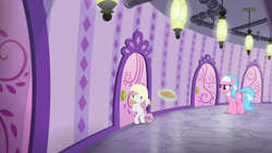 Size: 1920x1080 | Tagged: safe, screencap, aloe, sweetie belle, g4, the big mac question, food, pie, we don't normally wear clothes