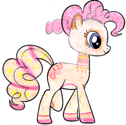Size: 500x494 | Tagged: artist needed, safe, edit, pinkie pie, earth pony, pony, g4, alternate hairstyle, female, flo, mare, missing cutie mark, neck, palette swap, recolor, simple background, solo, traditional art, white background