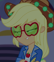 Size: 935x1078 | Tagged: safe, screencap, applejack, equestria girls, equestria girls specials, g4, my little pony equestria girls: better together, my little pony equestria girls: sunset's backstage pass, cropped, female, smug, solo
