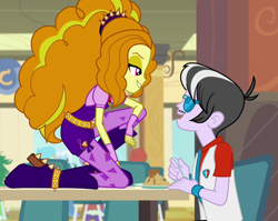 Size: 898x714 | Tagged: safe, edit, edited screencap, screencap, adagio dazzle, bright idea, drama letter, ringo, starlight, sweet leaf, trixie, watermelody, equestria girls, g4, my little pony equestria girls: rainbow rocks, adagringo, cafeteria, canterlot high, cropped, female, flirting, male, seductive look, shipping fuel, straight