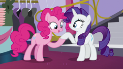 Size: 1280x720 | Tagged: safe, screencap, pinkie pie, rarity, earth pony, pony, unicorn, canterlot boutique, g4, duo, female, mare