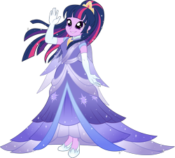 Size: 4972x4500 | Tagged: safe, artist:limedazzle, twilight sparkle, equestria girls, g4, the last problem, absurd resolution, beautiful, clothes, coronation dress, dress, equestria girls-ified, evening gloves, female, gloves, gown, jewelry, long gloves, pretty, second coronation dress, shoes, show accurate, simple background, smiling, solo, starry hair, tiara, transparent background, twilight sparkle (alicorn), waving