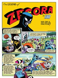 Size: 768x1024 | Tagged: safe, artist:andypriceart, idw, cactus rose, crystal (g4), dust devil (idw), marini, medley brook, zecora, abada, kelpie, zebra, g4, season 10, spoiler:comic90, ball, batman, black sclera, book, cape, clothes, dungeons and dragons, female, larp, nonbinary, ogres and oubliettes, preview, shield, sword, weapon, younger
