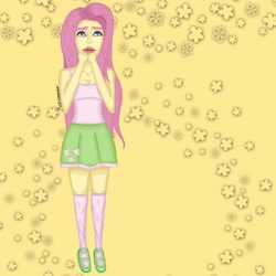 Size: 1080x1080 | Tagged: safe, alternate version, artist:mari_artsss, fluttershy, equestria girls, g4, clothes, female, shoes, skirt, solo