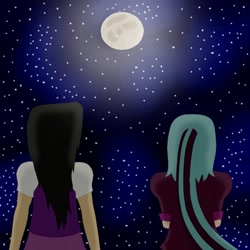 Size: 600x600 | Tagged: safe, artist:thesleeplessbeholder, octavia melody, sonata dusk, human, game:to the moon, equestria girls, g4, crossover, female, humanized, lesbian, moon, night, romantic, shipping, sontavia, stars