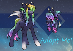Size: 1297x902 | Tagged: safe, artist:inkynotebook, oc, oc only, bat pony, pony, base used, bat pony oc, bat wings, bust, colored hooves, multicolored hair, rainbow hair, wings