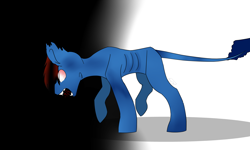 Size: 3162x1897 | Tagged: safe, artist:toptian, oc, oc only, earth pony, pony, earth pony oc, leonine tail, male, open mouth, raised hoof, solo, stallion, starving