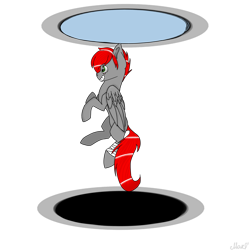 Size: 2449x2449 | Tagged: safe, artist:toptian, oc, oc only, pegasus, pony, falling, high res, pegasus oc, portal, portal (valve), simple background, solo, transparent background, wings