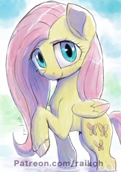 Size: 900x1274 | Tagged: safe, artist:grissaecrim, fluttershy, pegasus, pony, g4, female, looking at you, raised hoof, solo