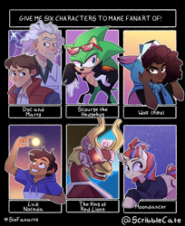 Size: 3897x4782 | Tagged: safe, artist:scribblecate, moondancer, hedgehog, human, pony, unicorn, anthro, g4, anthro with ponies, back to the future, boat, bust, clothes, crossover, dark skin, doc brown, female, gloves, king of red lions, kipo and the age of wonderbeasts, light, light spell, looking up, luz noceda (the owl house), lying down, male, mare, marty mcfly, missing accessory, night, prone, scourge the hedgehog, six fanarts, smiling, sonic the hedgehog, sonic the hedgehog (series), stars, sunglasses, the legend of zelda, the owl house